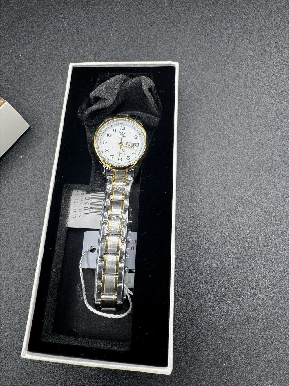 OLEVS Womens Quartz Watch Day Date Two Tone Stainless Steel Bracelet NIB